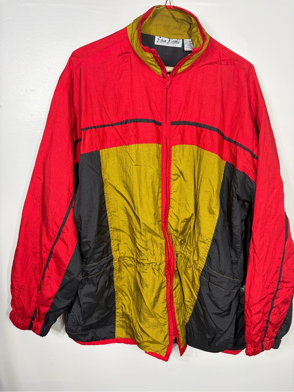 Vintage 80s 90s Erica Brooke Colorblock Windbreaker Jacket Red‎ Yellow Black